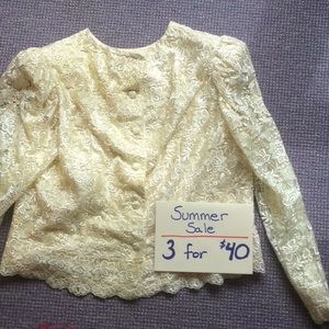 Vintage. Long sleeve cream lace jacket